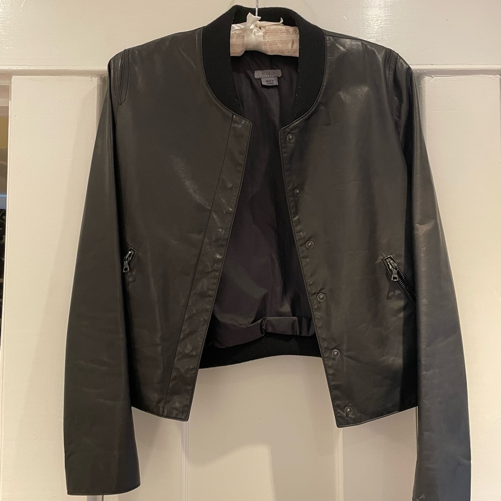 M0851 Black Leather Bomber Jacket